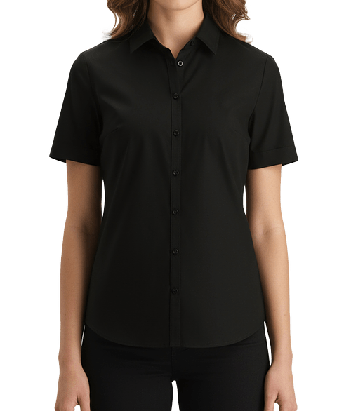 Edwards Women's Essential Wrinkle-Free Short Sleeve Dress Shirt in Black