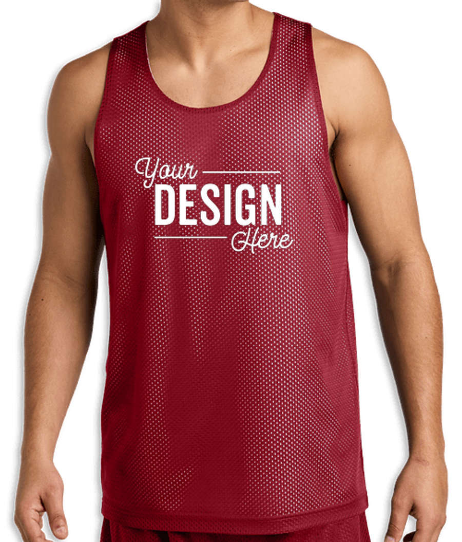 Sport-Tek Mesh Reversible Performance Tank in Deep Red / White