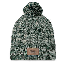 Ahead Aspen Pom Pom Beanie with Tan Rectangle Patch