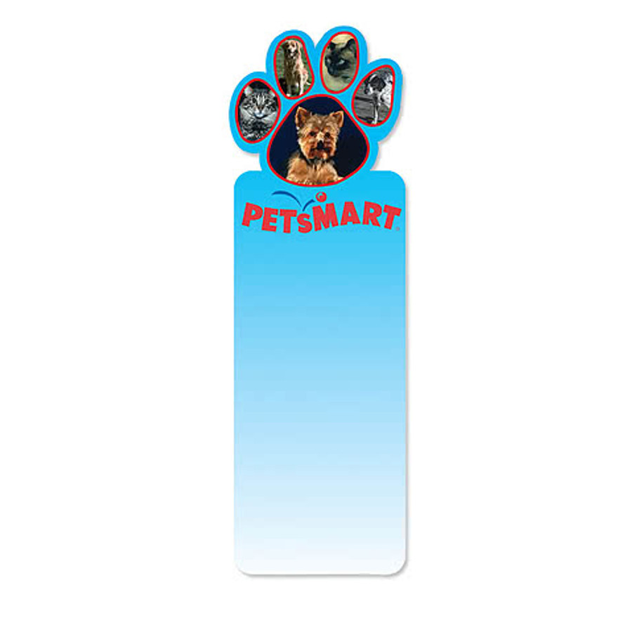 Full Color Paw Print Shaped Bookmark in White