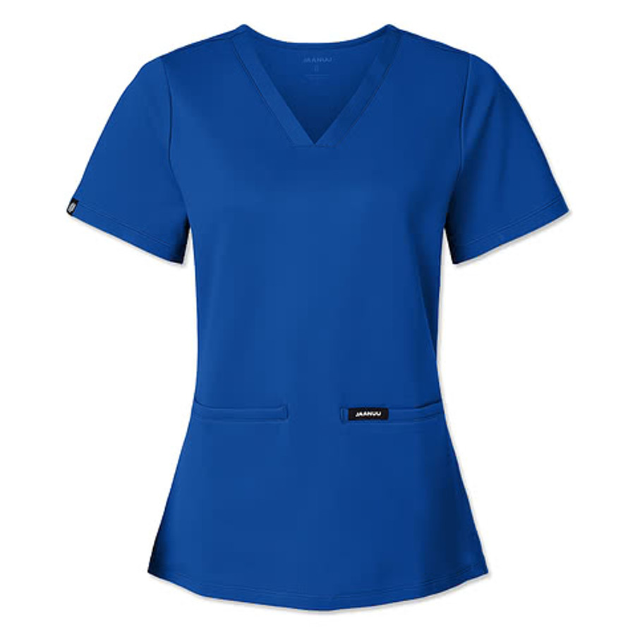 Jaanuu Women's Cesi Ultrasoft Two-Pocket V-Neck Scrub Top - Embroidered in Carbon Grey