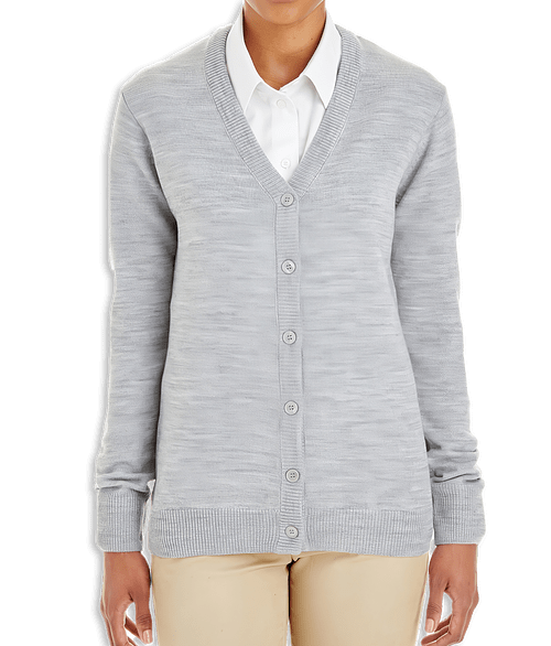 Harriton Women's Pilbloc V-Neck Button-Up Cardigan - Printed in Grey Heather