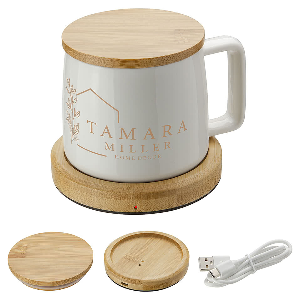 8 oz. Ceramic Mug with Bamboo Mug Warmer