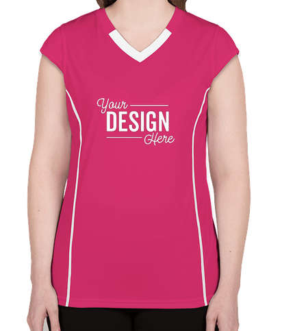 Augusta Women's Contrast V-Neck Volleyball Jersey - Power Pink / White