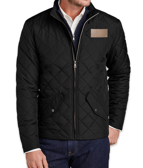 Brooks Brothers Quilted Soft Shell Jacket - Faux Leather Patch in Deep Black