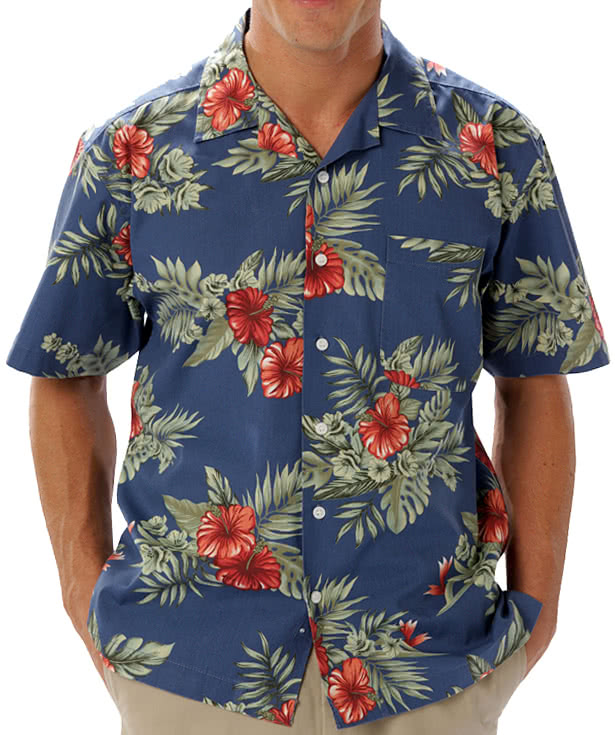 Blue Generation Floral Print Short Sleeve Camp Shirt - Embroidered