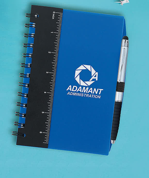 Ruler Notebook with Sticky Flags and Stylus Pen