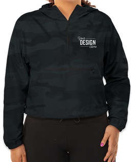 Independent Trading Women's Quarter Zip Cropped Windbreaker - Color: Black Camo