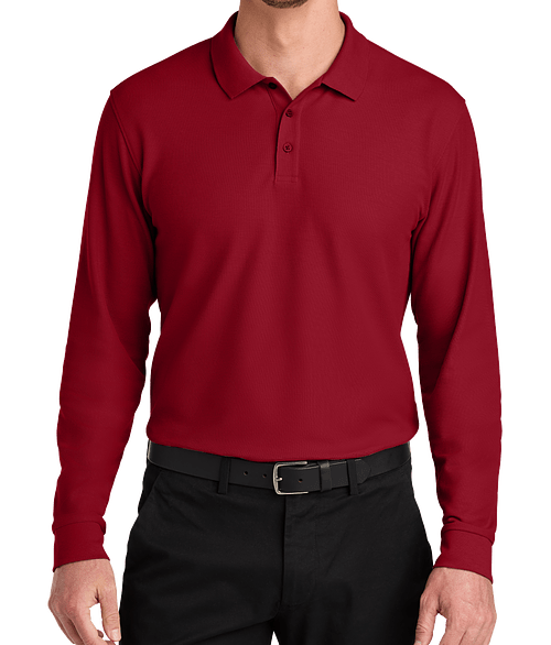Port Authority Wearever UV Long Sleeve Performance Pique Polo in Rich Red