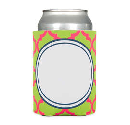 Full Color Moroccan Tile Foldable Can Cooler - Color: Vibrant Lime / Hot Pink