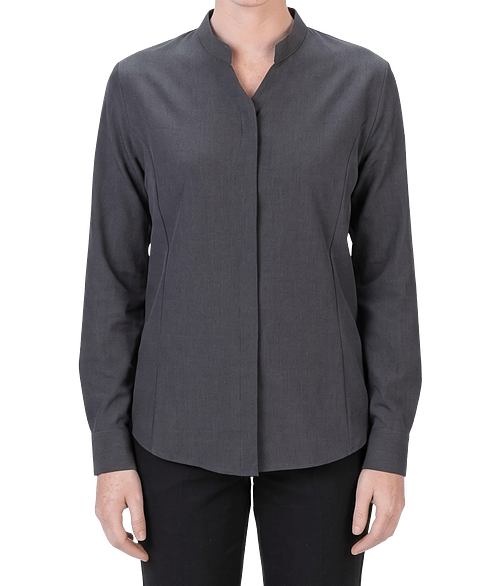Edwards Women's FlexBatiste Recycled Stand-Up Collar Dress Shirt in Steel Grey