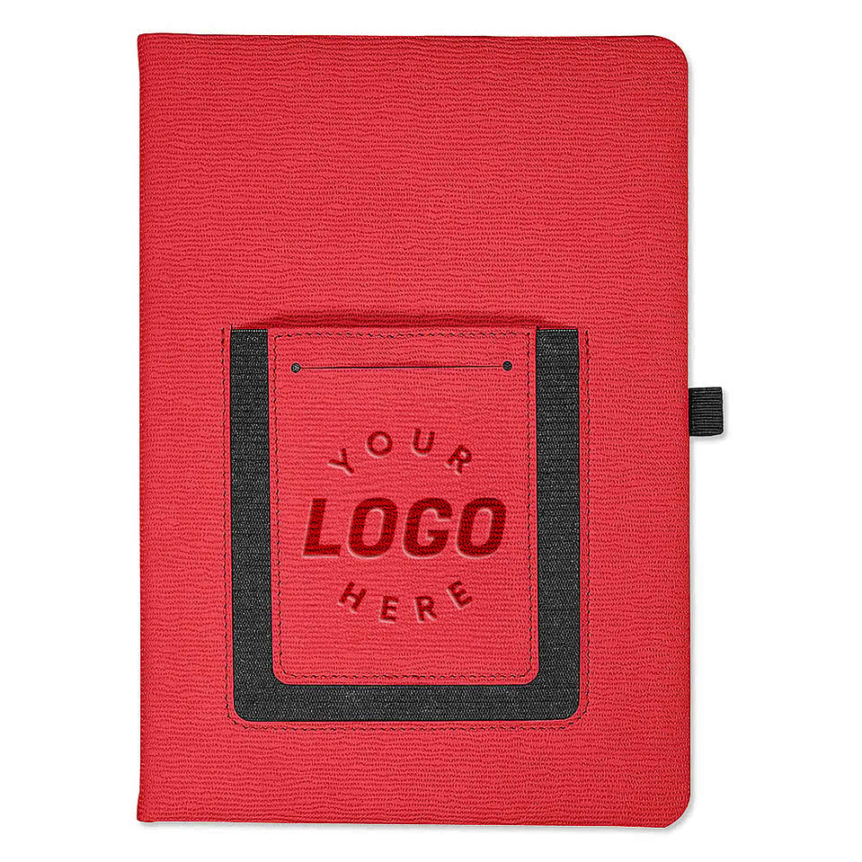 Debossed Leeman Roma Hard Cover Notebook with Phone Pocket