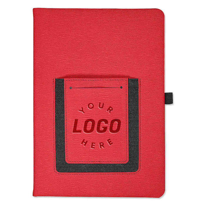 Debossed Leeman Roma Hard Cover Notebook with Phone Pocket