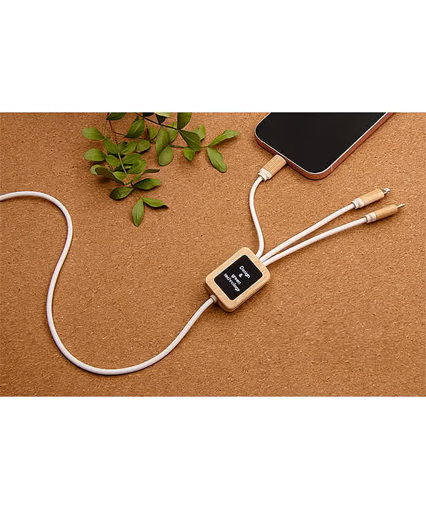 Laser Engraved SCX Innovative Design 5-in-1 Bamboo Charging Cable 2A