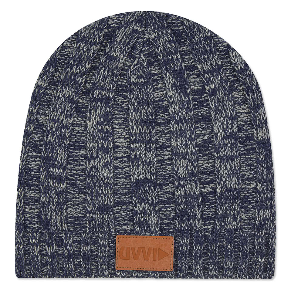 Debossed Knit Beanie with Leather Patch