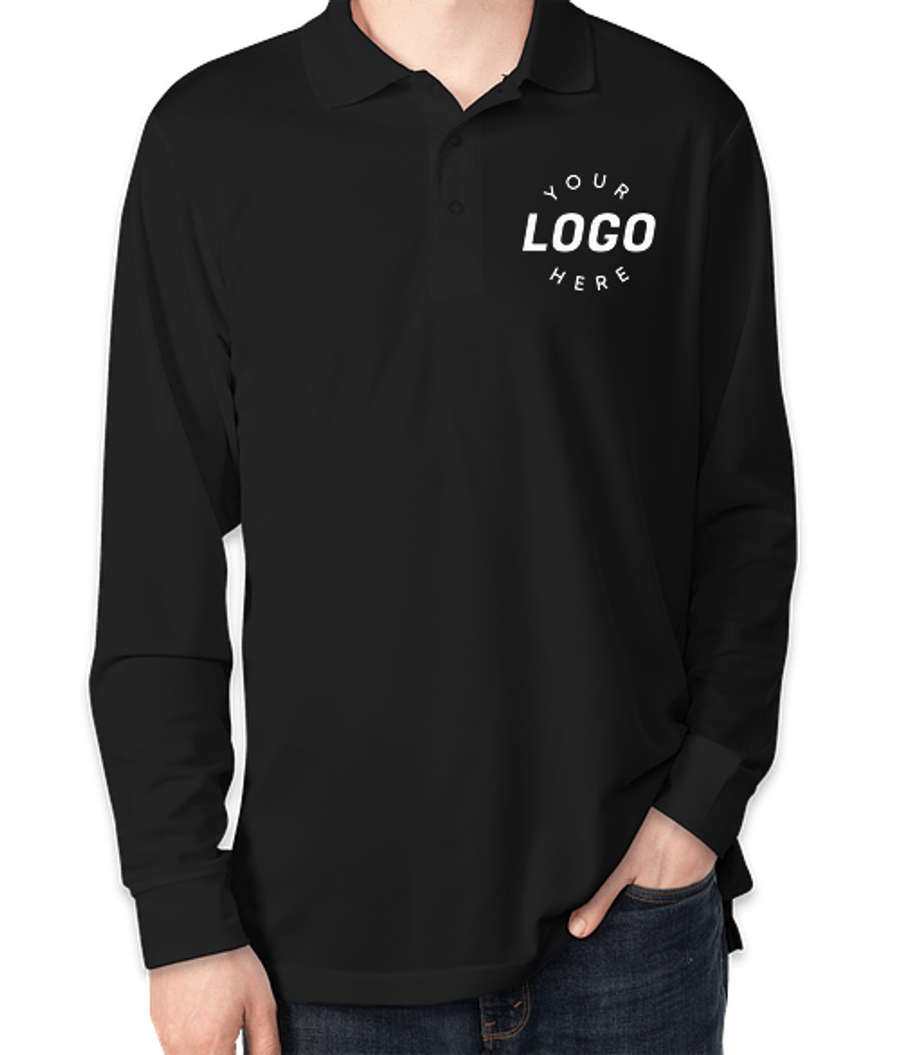 Core 365 Long Sleeve Performance Pique Polo - Printed in Black