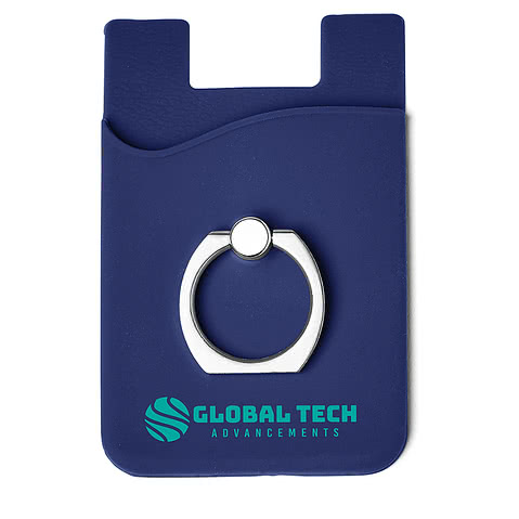 silicone card sleeve custom Custom Silicone Card Holder with Metal Ring Phone Stand