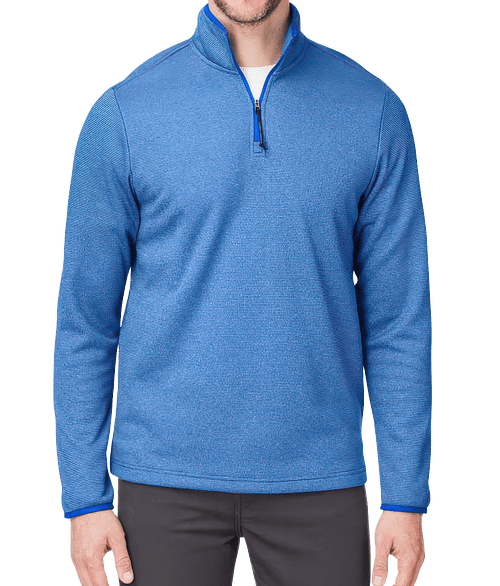 Core 365 Venture Heathered Stripe Performance Quarter Zip Pullover in True Royal/White