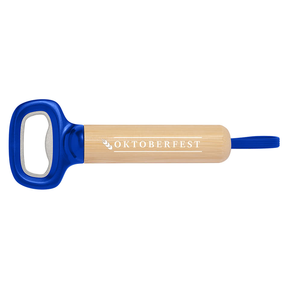 Laser Engraved Bamboo Bottle Opener with Silicone Strap