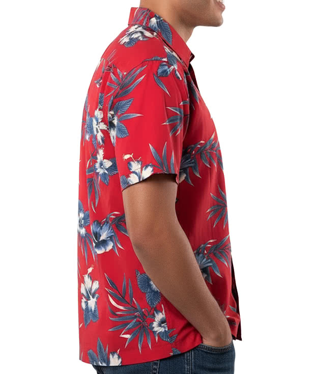 Blue Generation Hibiscus Print Short Sleeve Camp Shirt