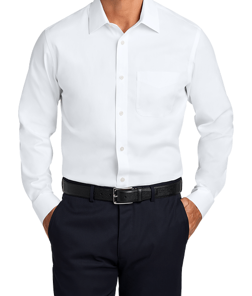 Brooks Brothers Wrinkle-Free Pinpoint Open Collar Dress Shirt - Embroidered in White