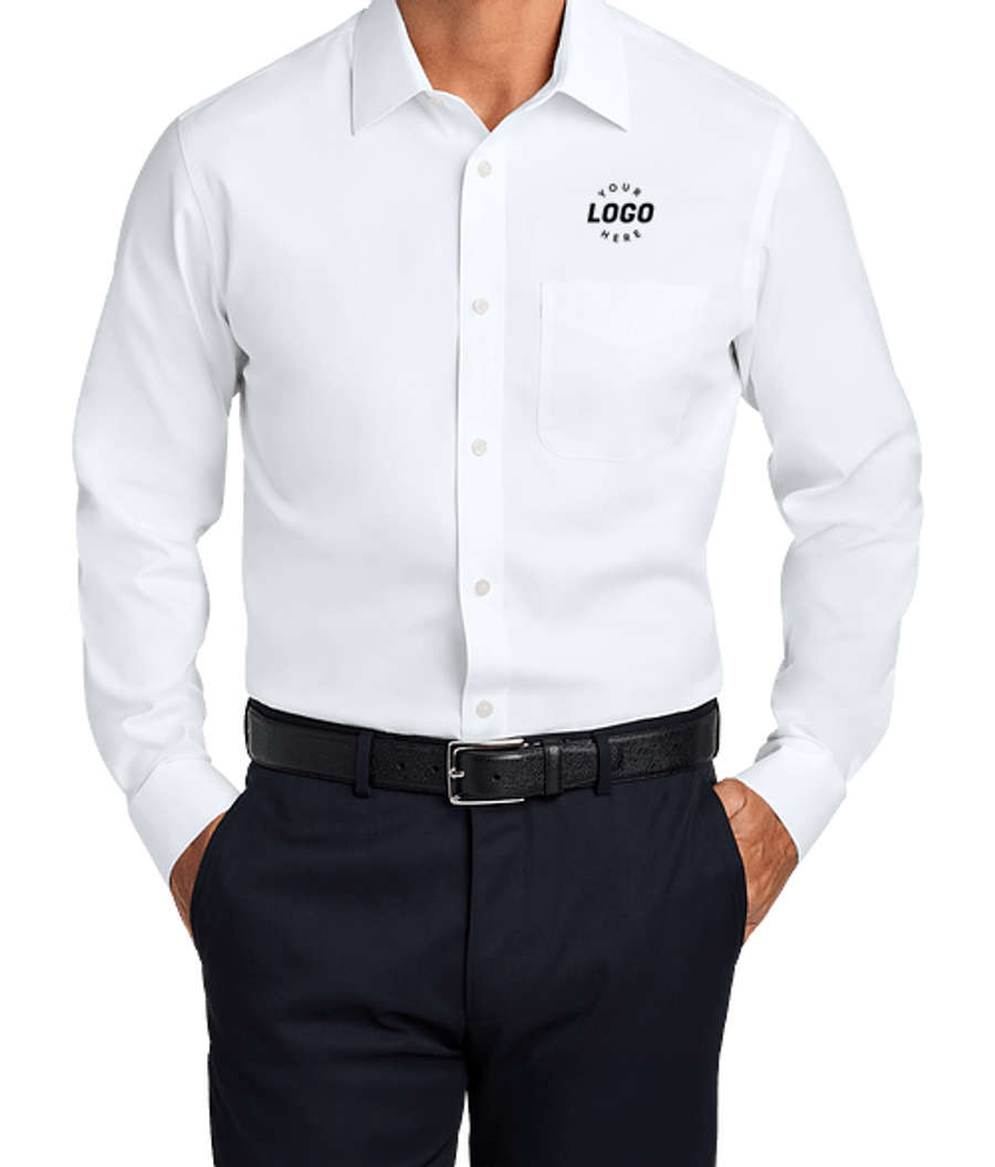 Brooks Brothers Wrinkle-Free Stretch Pinpoint Open Collar Dress Shirt - Printed in White
