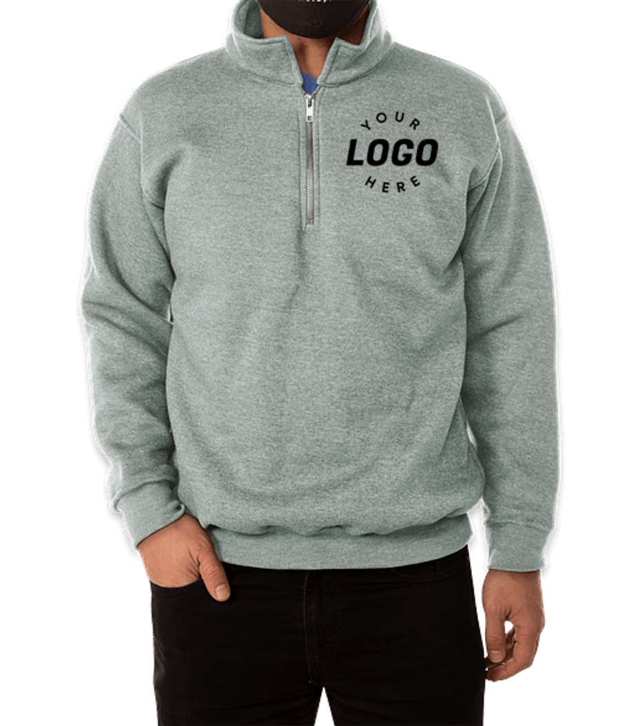 Bayside USA-Made Quarter-Zip Pullover Sweatshirt in Dark Ash