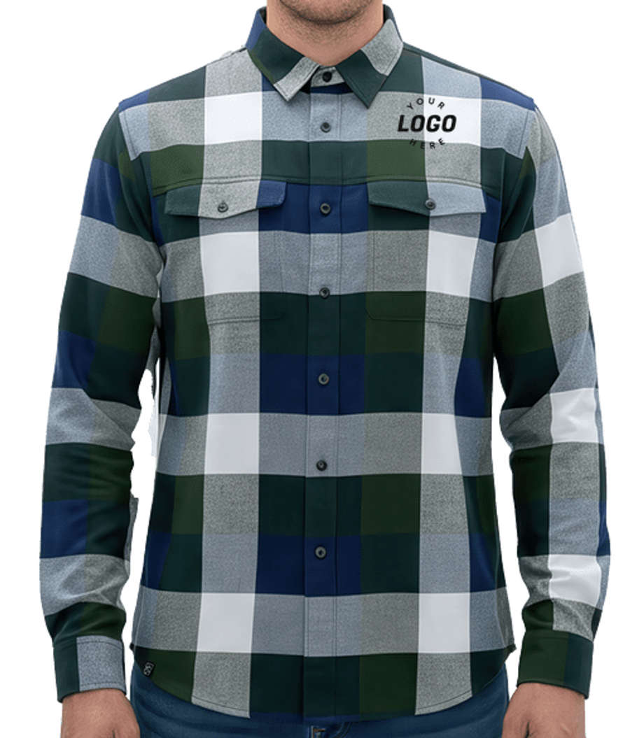 Stormtech Logan Snap Front Plaid Long Sleeve Shirt in Earth Green / Navy
