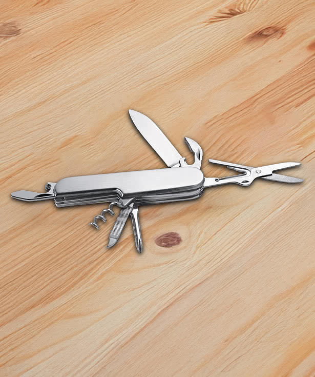 Laser Engraved 8-Function Stainless Steel Pocket Knife