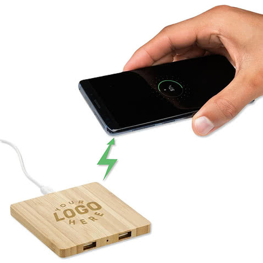 Laser Engraved Bamboo 5W Portable Wireless Charging Pad in Natural