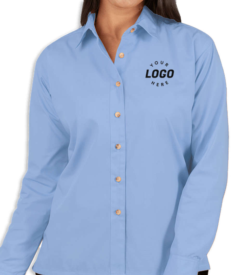 Blue Generation Women's Superblend Poplin Long Sleeve Dress Shirt - Embroidered in Light Blue