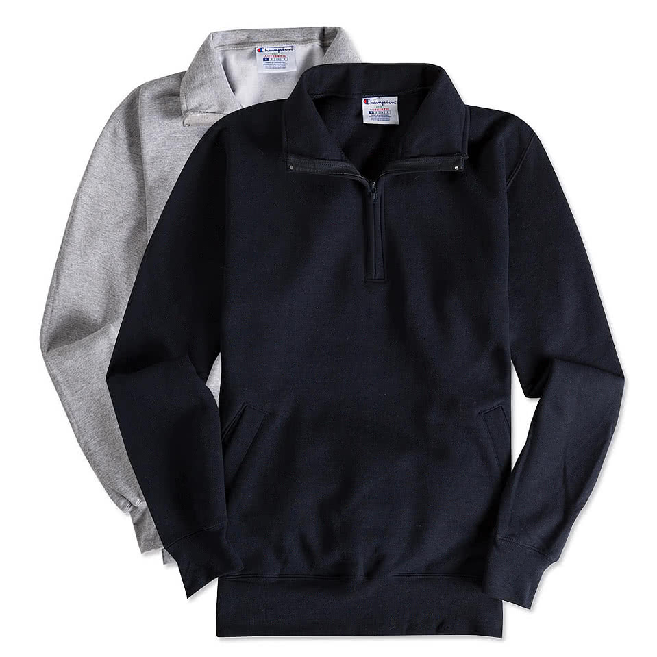 Embroidered Champion Powerblend Quarter Zip Pullover Sweatshirt