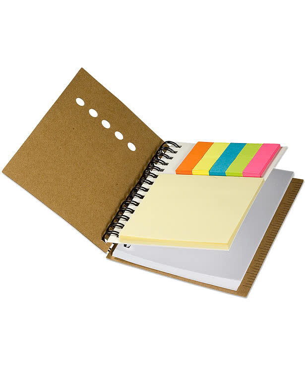 Mini Recycled Spiral Sticky Book with Sticky Notes and Ruler