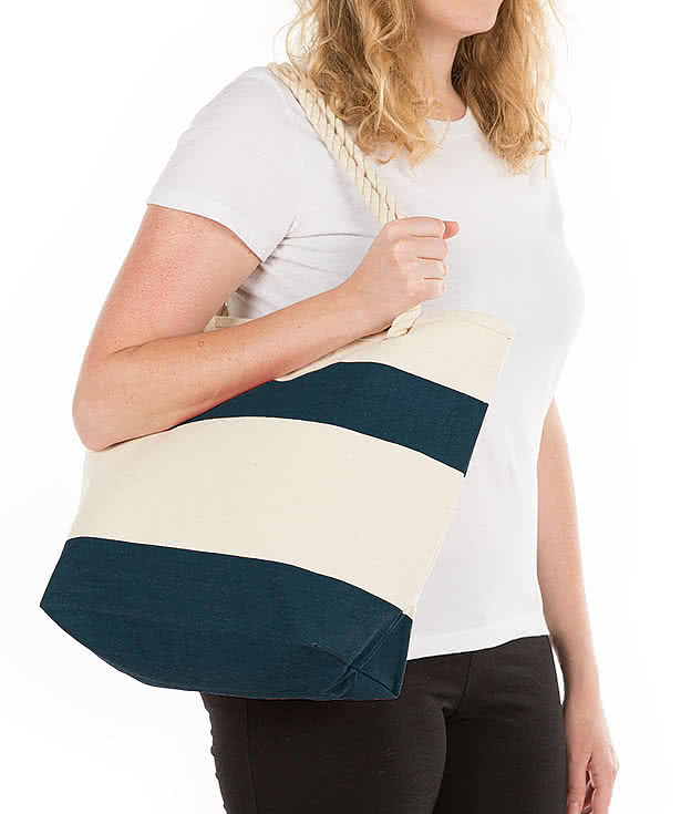 Large Nautical Stripe 100% Cotton Tote Bag