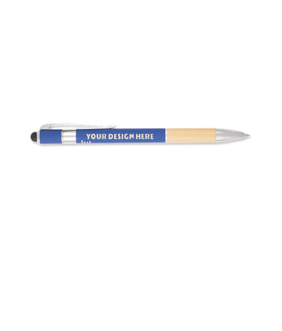 Full Color Recycled Aluminum and Bamboo Ballpoint Stylus Pen (blue ink) in Blue