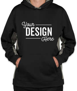 Sport-Tek Colorblock Performance Pullover Hoodie - Color: Black / Dark Smoke Grey