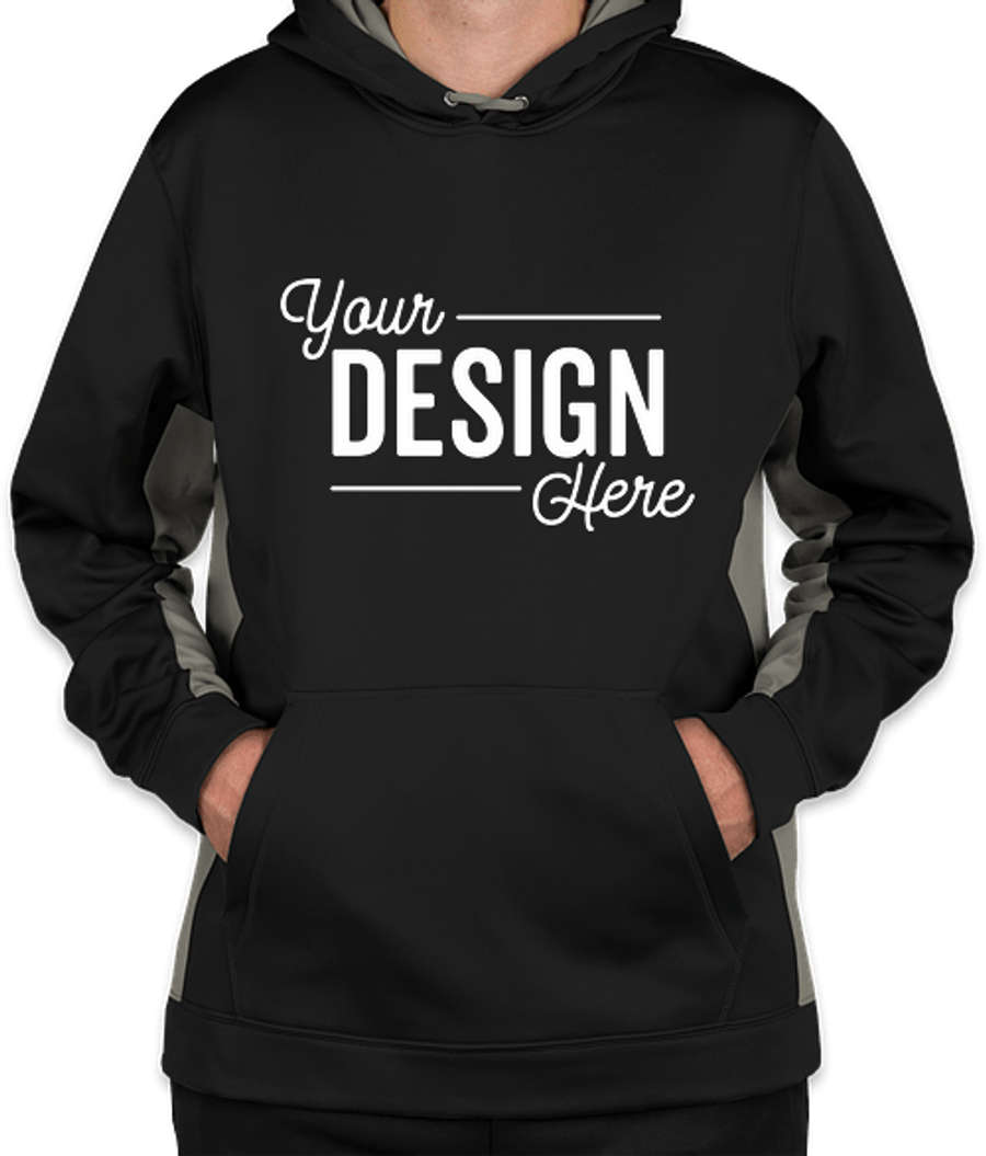 Sport-Tek Colorblock Performance Pullover Hoodie in Black / Dark Smoke Grey