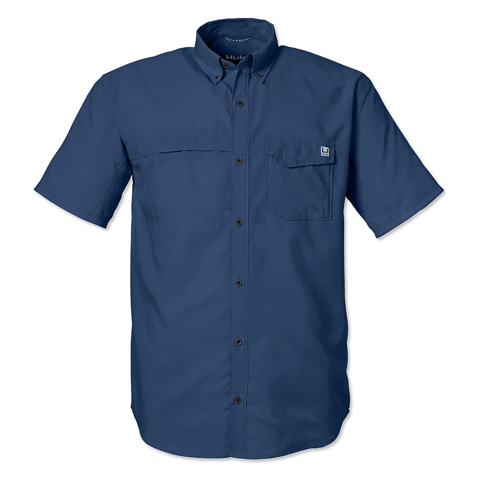 HUK Tide Point Textured Short Sleeve Work Shirt - Embroidered