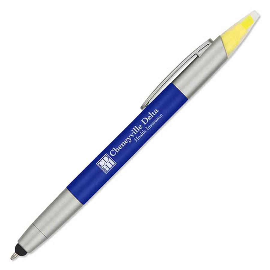3-in-1 Highlighter and Stylus Pen (black ink) in Silver