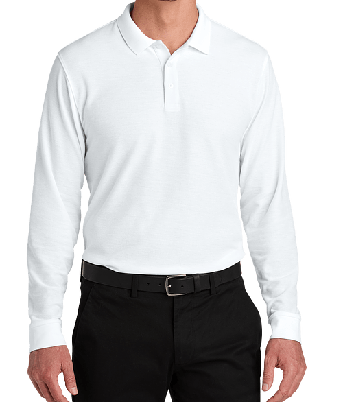 Port Authority Wearever UV Long Sleeve Performance Pique Polo in White