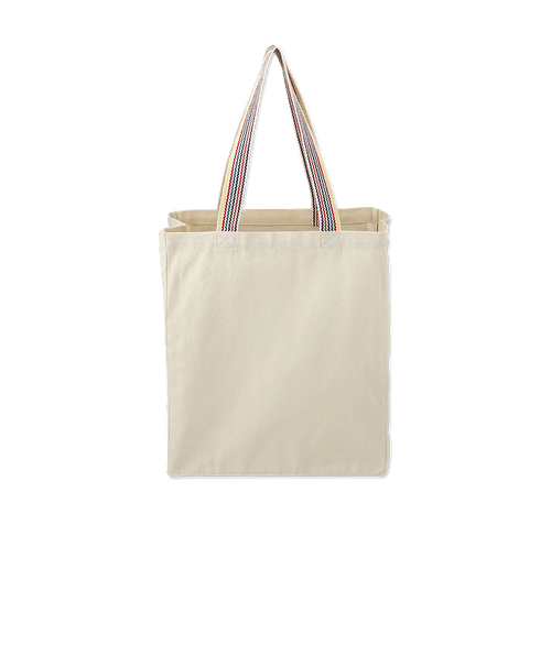 Rainbow Large Recycled Cotton Canvas Grocery Tote Bag in Natural