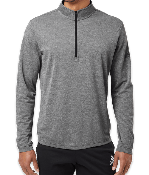Adidas Recycled Lightweight Quarter Zip Sweatshirt - Embroidered in Black Heather