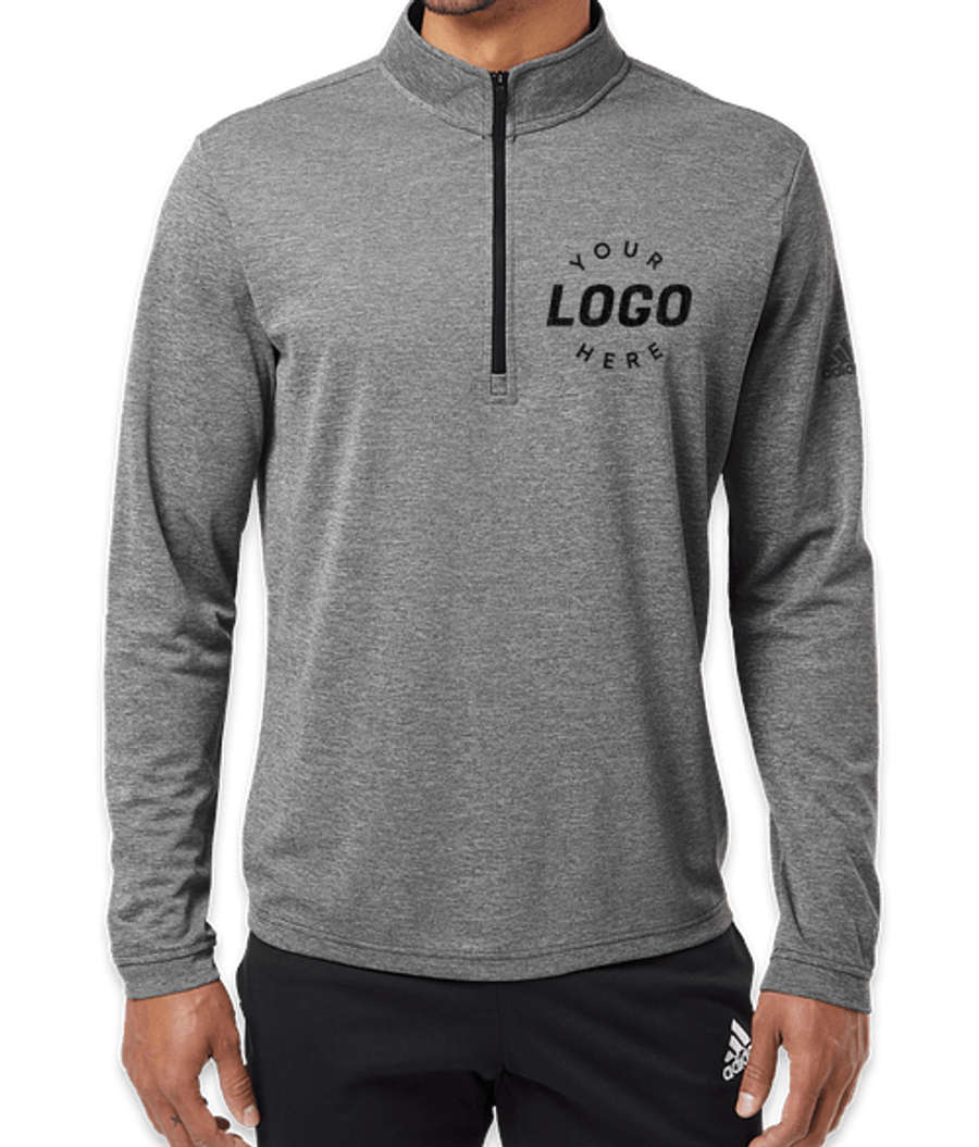 Adidas Recycled Lightweight Quarter Zip Sweatshirt - Embroidered in Black Heather