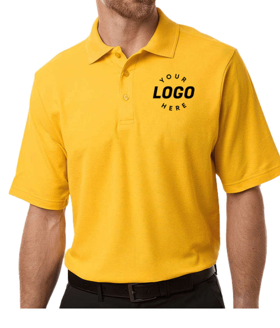 Core 365 Resolve Recycled UPF 40+ Performance Pique Polo - Printed in Campus Gold