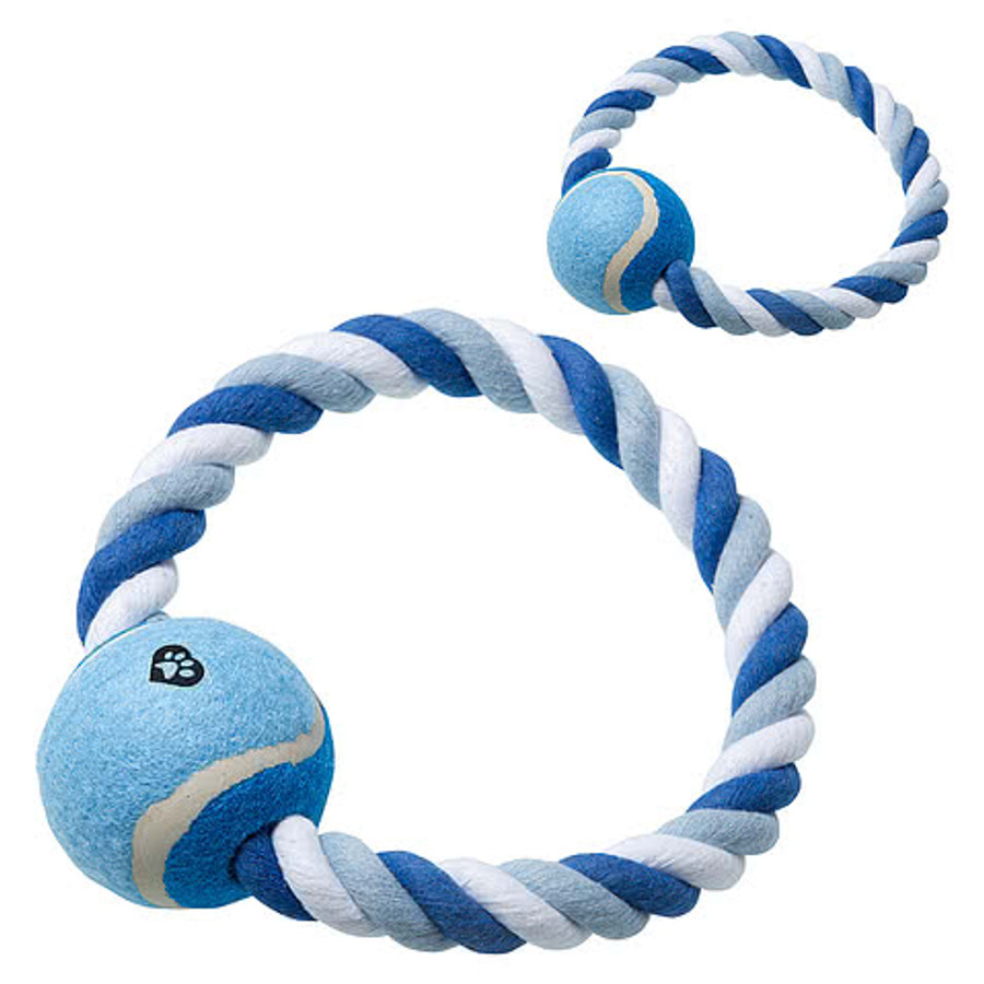 Circlet Rope Ring & Ball Tug Dog Toy in Blue