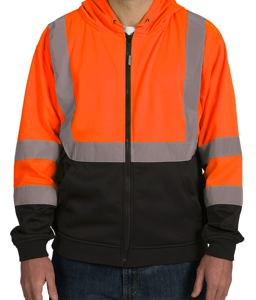 Kishigo Class 3 Hi-Vis Hooded Full Zip Sweatshirt - Embroidered in Orange