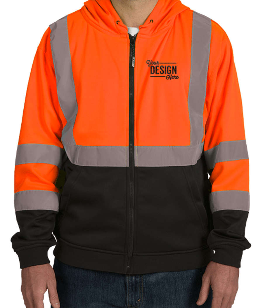 Kishigo Class 3 Hi-Vis Hooded Full Zip Sweatshirt - Embroidered in Orange