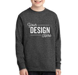 Port & Company Youth Core Cotton Long Sleeve T-shirt - Color: Dark Heather Grey