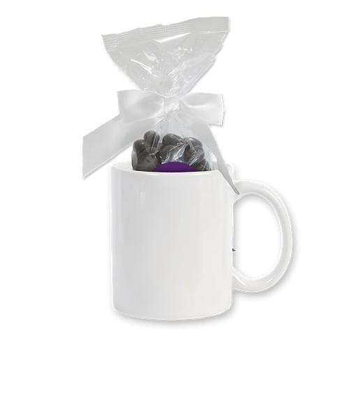 Full Color 11 oz. Ceramic Mug and Dark Chocolate Almonds Gift Set in Team Purple