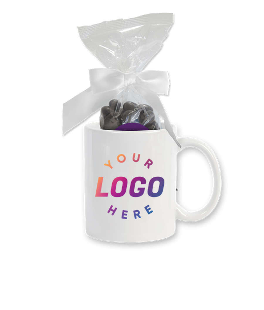 Full Color 11 oz. Ceramic Mug and Dark Chocolate Almonds Gift Set in Team Purple